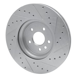 Jaguar XF Brake Rotor (1) - Front Left - R1 Concepts - Drilled & Slotted - Silver - `17-`20